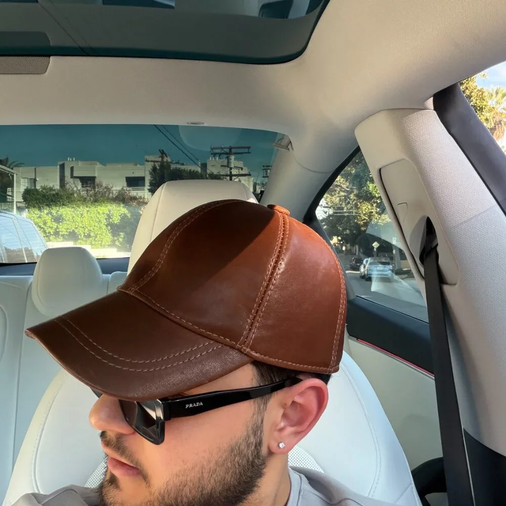 Genuine Leather Cap Brown Leather Baseball Cap Handmade Leather Cap Unisex - Picture 4 of 5